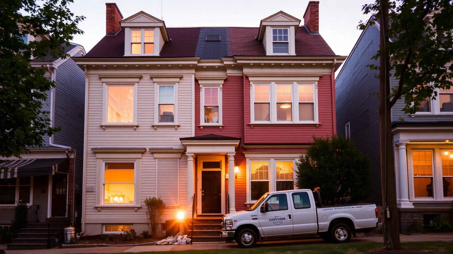 Renovated Pittsburgh row house at golden hour